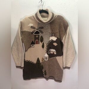 Franco Valeri Vintage Merino Wool Whimsical Windmill Sweater